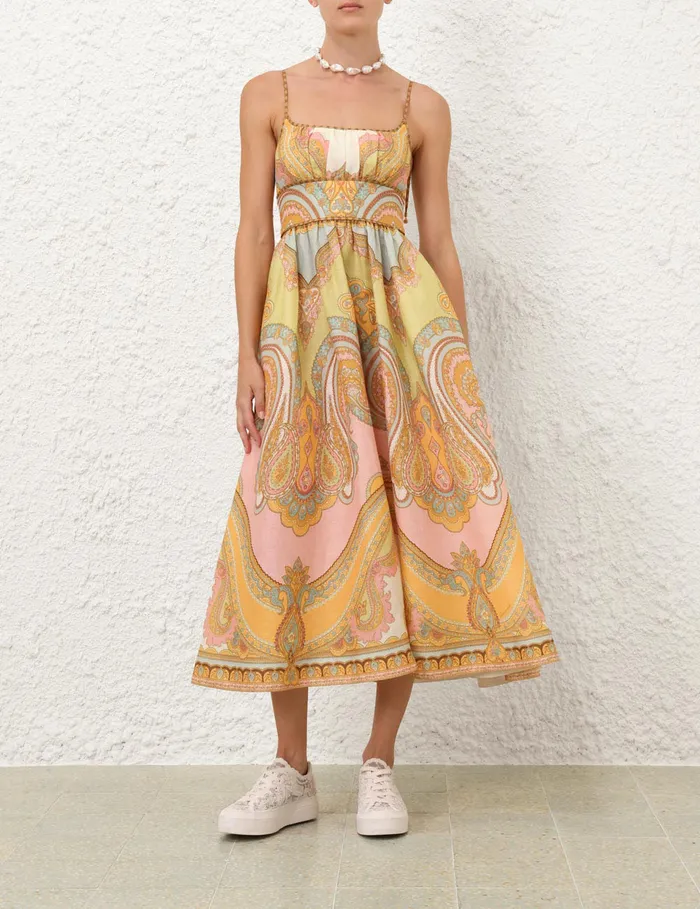 Women Zimmermann Clothing Maxine Picnic Midi Dress Gold Paisley