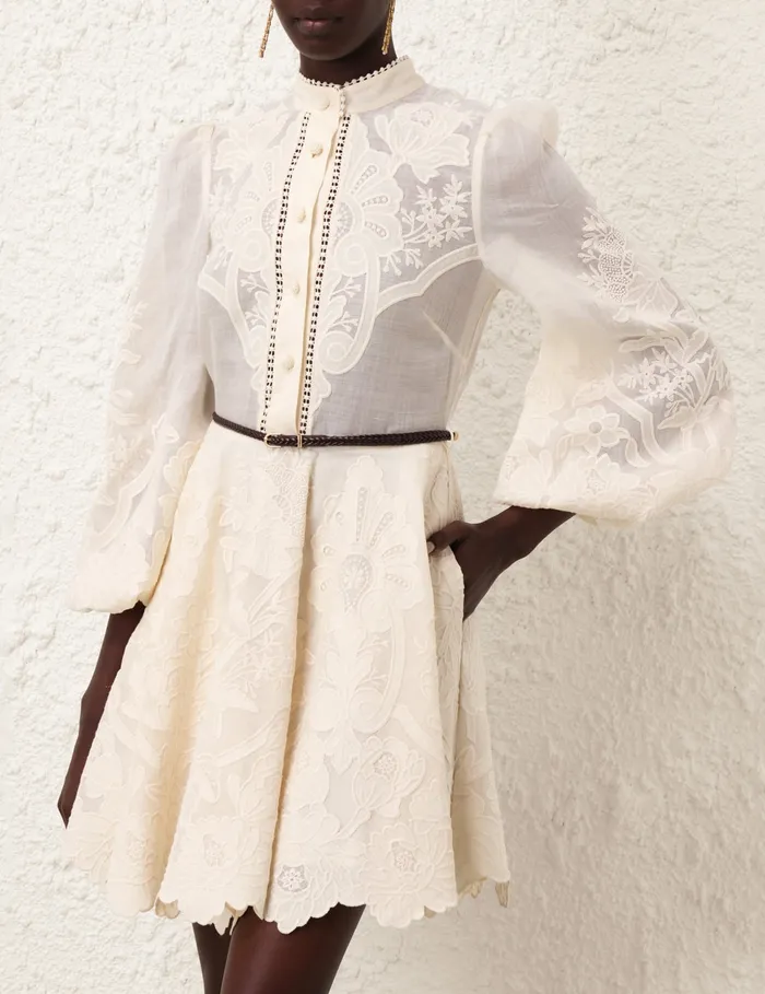 Women Zimmermann Clothing Ottie Embroidered Mini Dress Cream