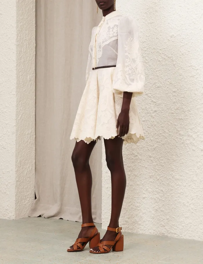 Women Zimmermann Clothing Ottie Embroidered Mini Dress Cream