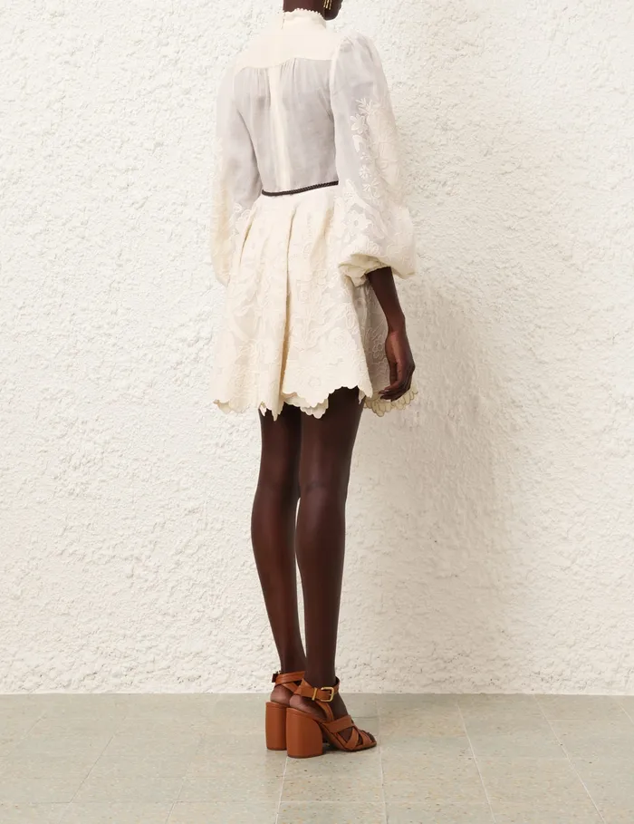 Women Zimmermann Clothing Ottie Embroidered Mini Dress Cream