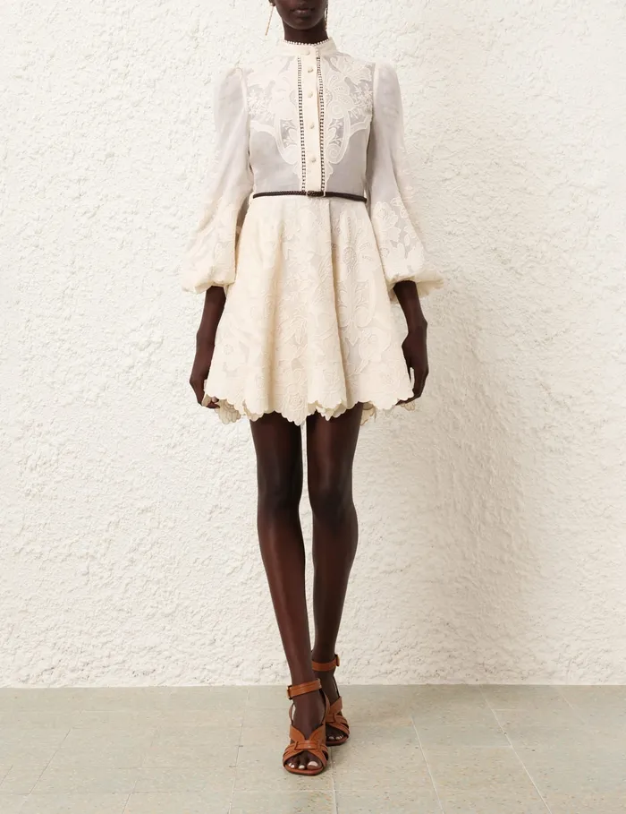 Women Zimmermann Clothing Ottie Embroidered Mini Dress Cream