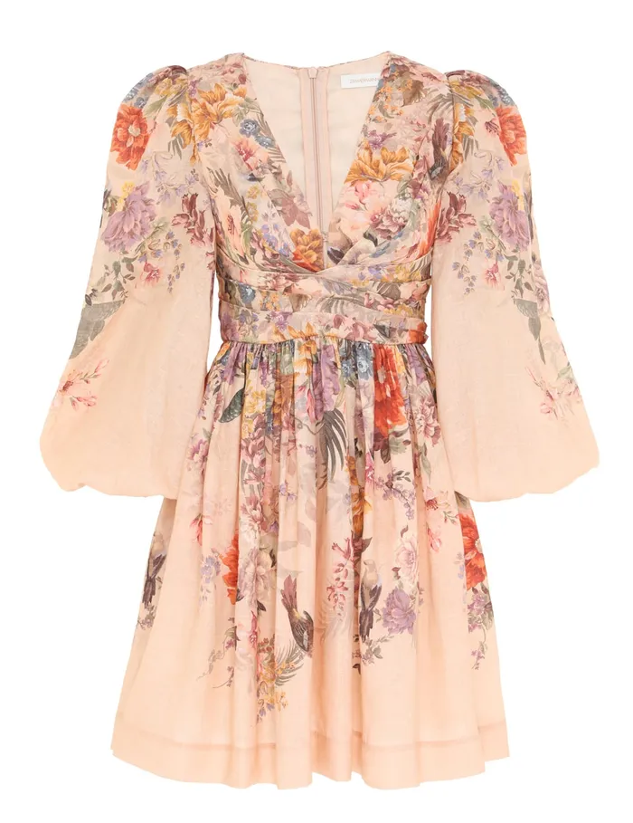 Women Zimmermann Clothing Pavilion Draped Mini Dress Peach Multi Floral