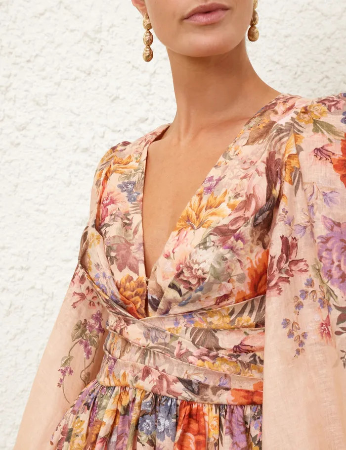 Women Zimmermann Clothing Pavilion Draped Mini Dress Peach Multi Floral