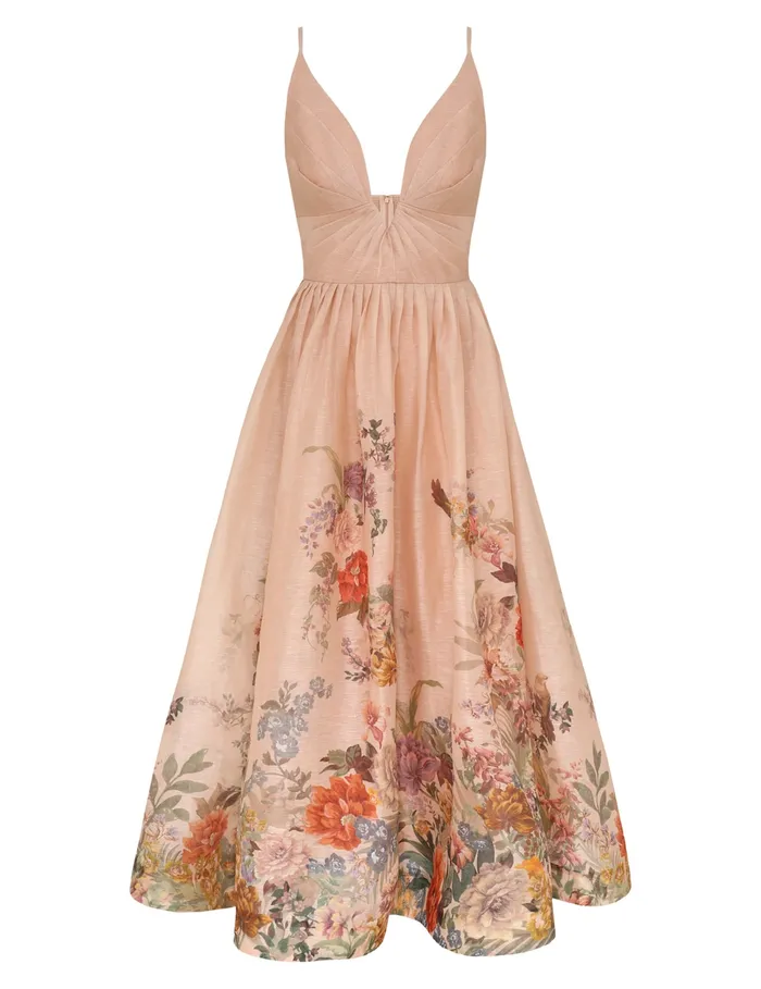 Women Zimmermann Clothing Pavilion V Neck Midi Dress Peach Multi Floral