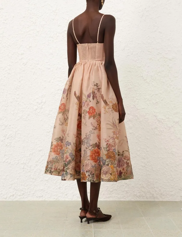 Women Zimmermann Clothing Pavilion V Neck Midi Dress Peach Multi Floral