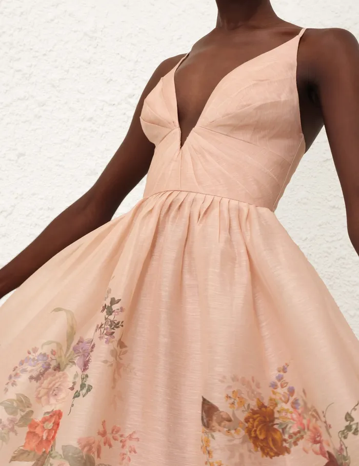 Women Zimmermann Clothing Pavilion V Neck Midi Dress Peach Multi Floral