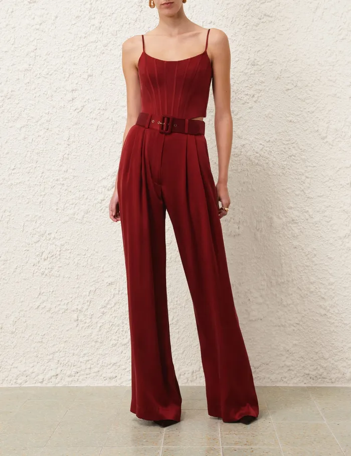 Women Zimmermann Clothing Silk Corset Top Burgundy