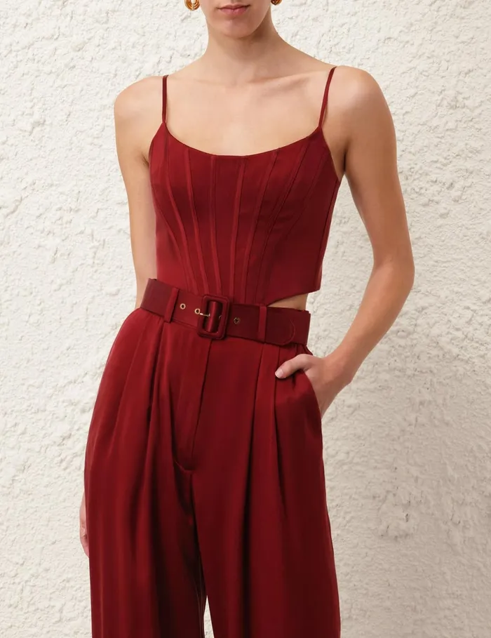 Women Zimmermann Clothing Silk Corset Top Burgundy