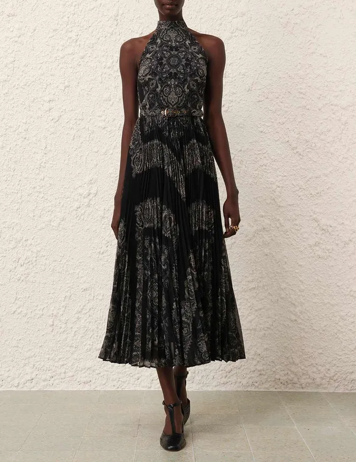 Women Zimmermann Clothing Sunray Halter Picnic Dress Black Paisley