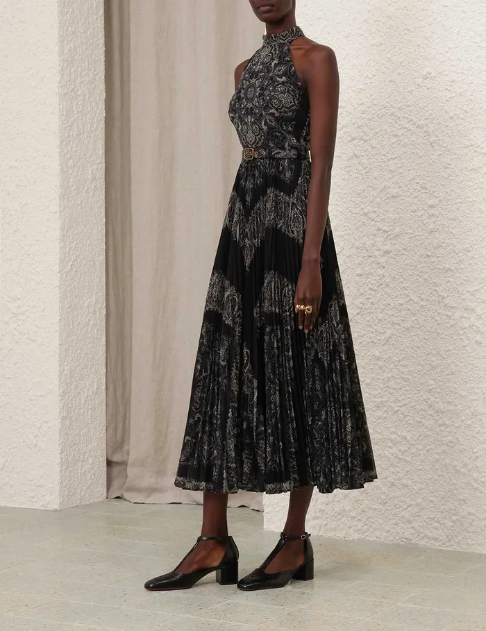 Women Zimmermann Clothing Sunray Halter Picnic Dress Black Paisley