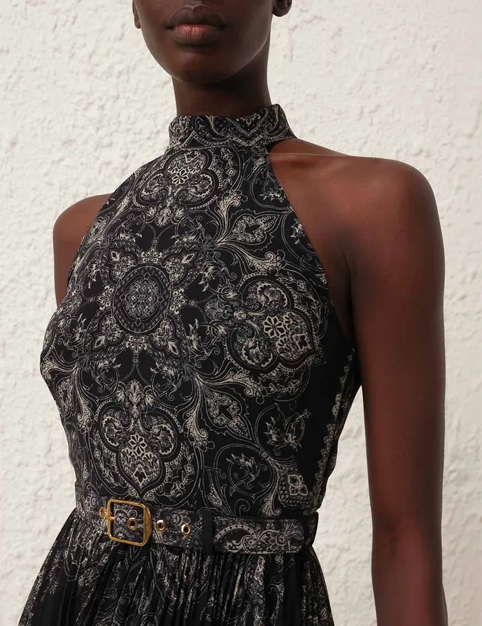 Women Zimmermann Clothing Sunray Halter Picnic Dress Black Paisley