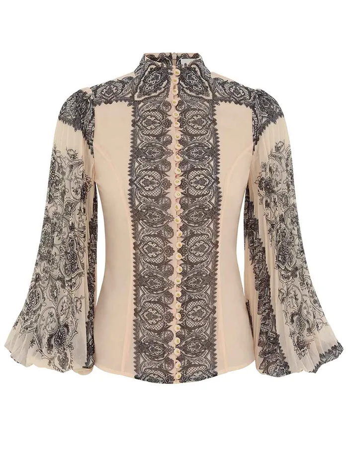 Women Zimmermann Clothing Sunray Pleated Blouse Tea Paisley