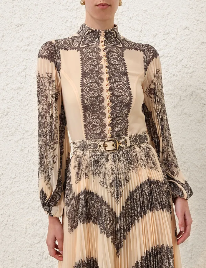 Women Zimmermann Clothing Sunray Pleated Blouse Tea Paisley