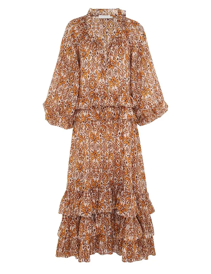 Women Zimmermann Clothing Wylie Frill Maxi Dress Orange Ikat