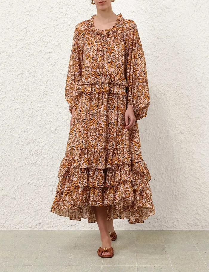 Women Zimmermann Clothing Wylie Frill Maxi Dress Orange Ikat