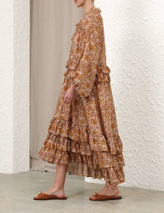 Women Zimmermann Clothing Wylie Frill Maxi Dress Orange Ikat