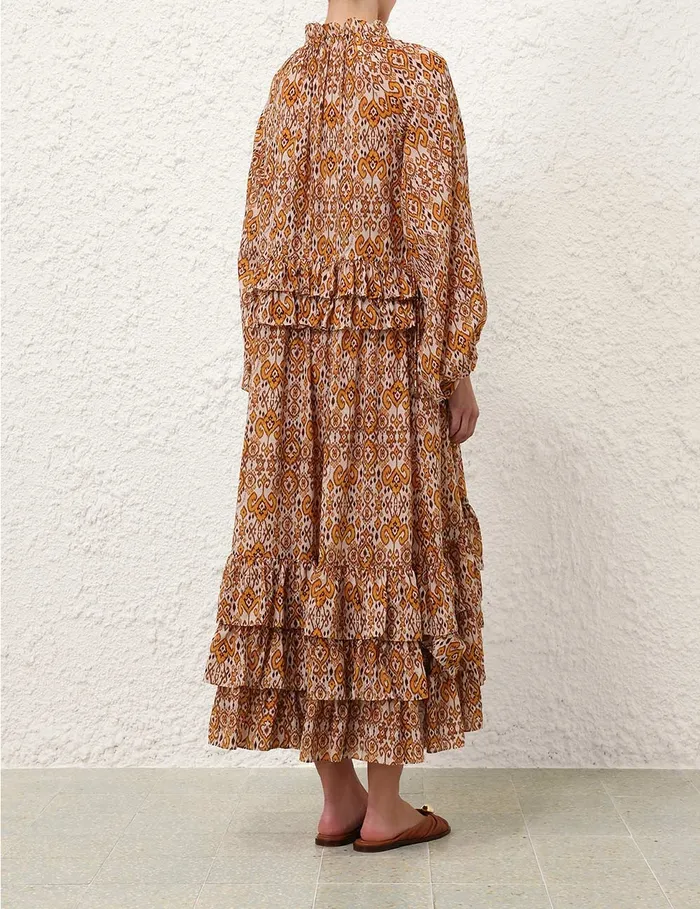 Women Zimmermann Clothing Wylie Frill Maxi Dress Orange Ikat
