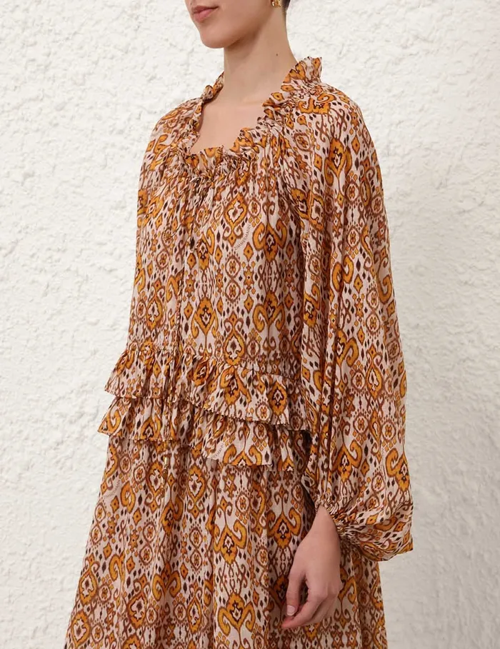 Women Zimmermann Clothing Wylie Frill Maxi Dress Orange Ikat