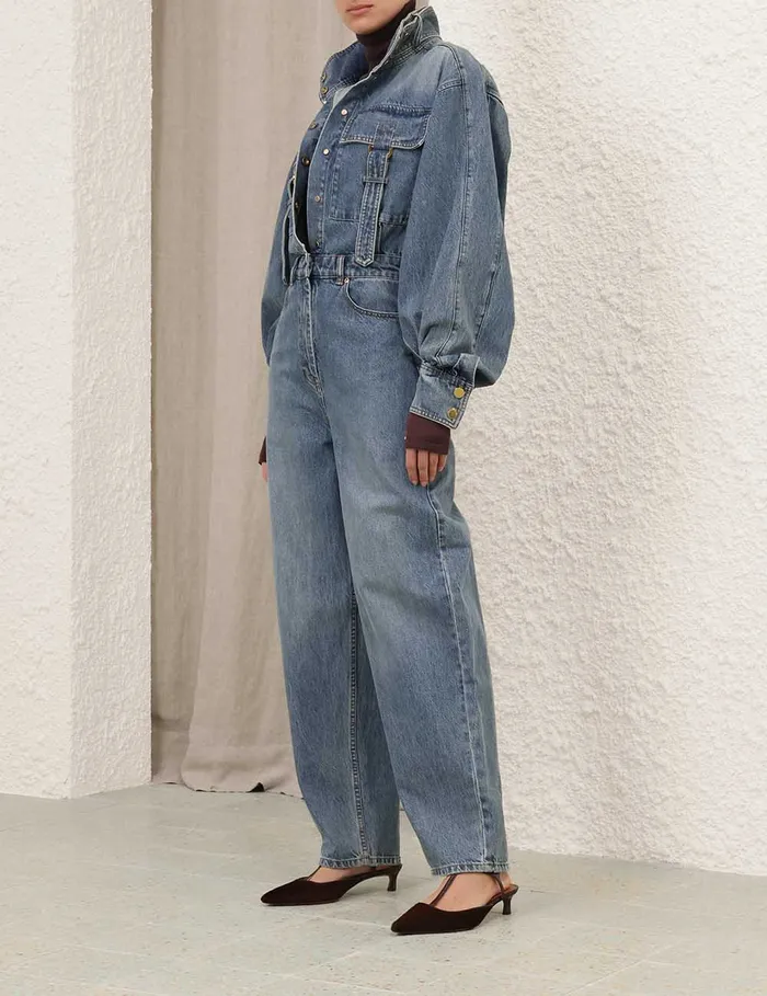 Women Zimmermann Denim Illustration Denim Boilersuit Neptune