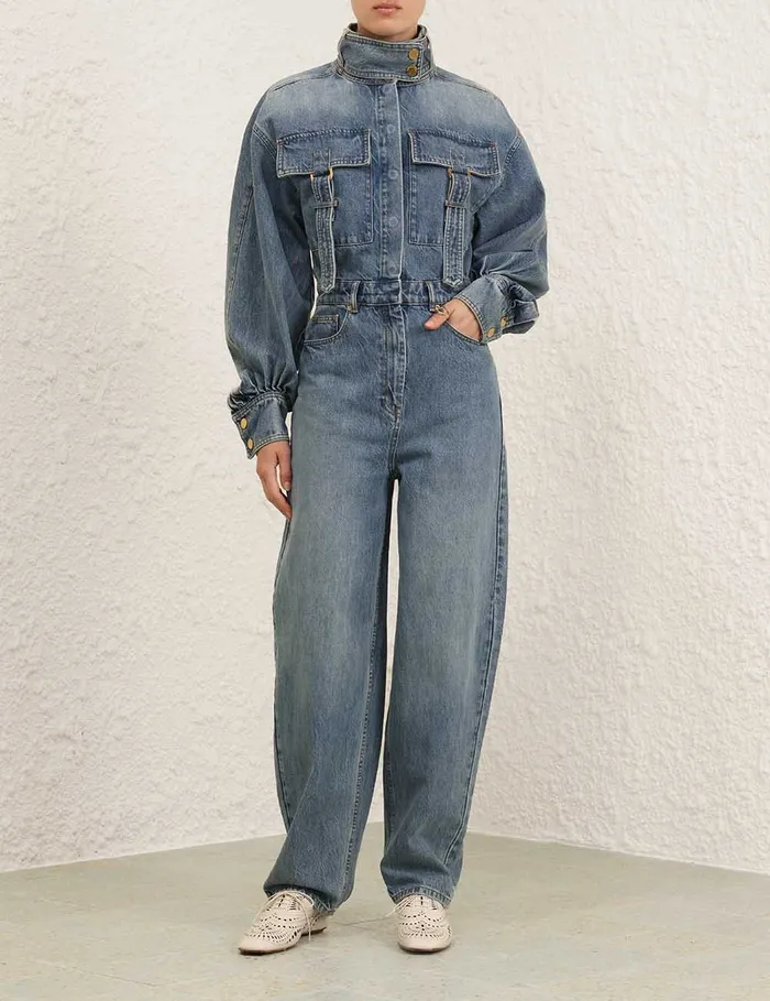 Women Zimmermann Denim Illustration Denim Boilersuit Neptune
