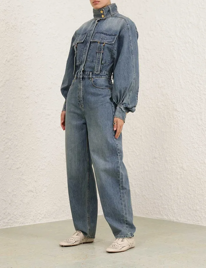 Women Zimmermann Denim Illustration Denim Boilersuit Neptune
