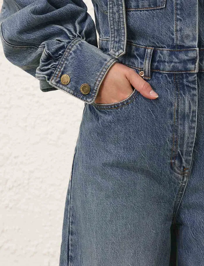 Women Zimmermann Denim Illustration Denim Boilersuit Neptune