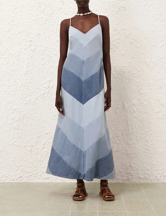 Women Zimmermann Denim Tallow Chevron Maxi Dress Chevron