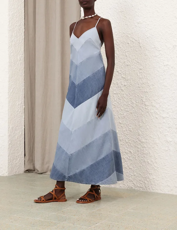 Women Zimmermann Denim Tallow Chevron Maxi Dress Chevron