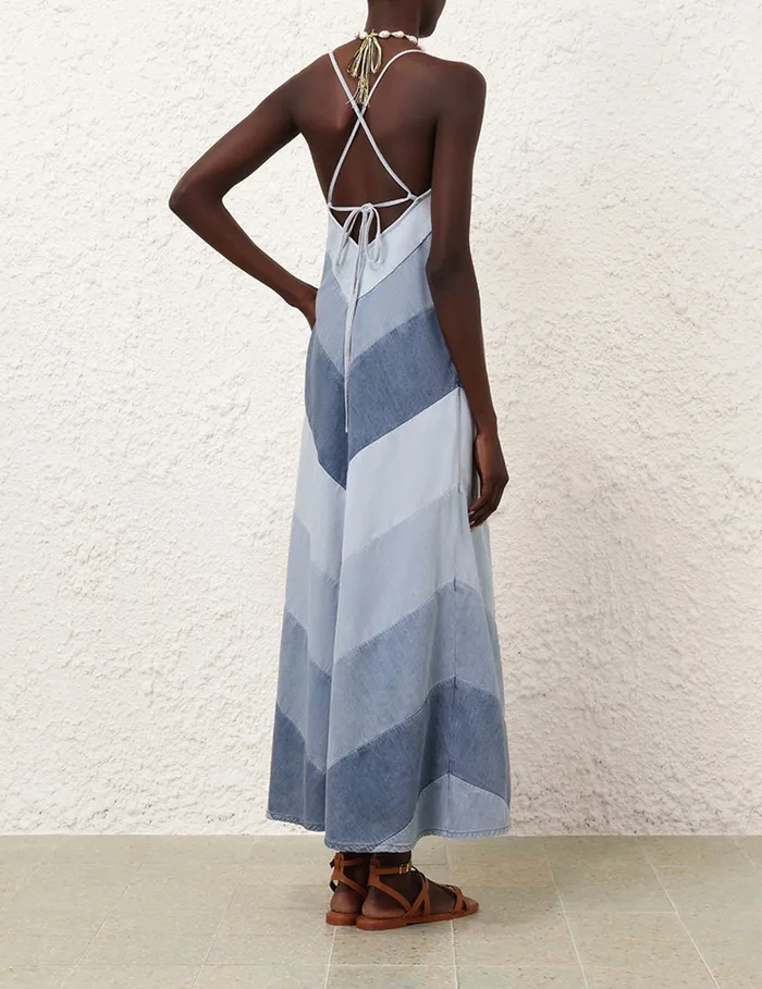 Women Zimmermann Denim Tallow Chevron Maxi Dress Chevron