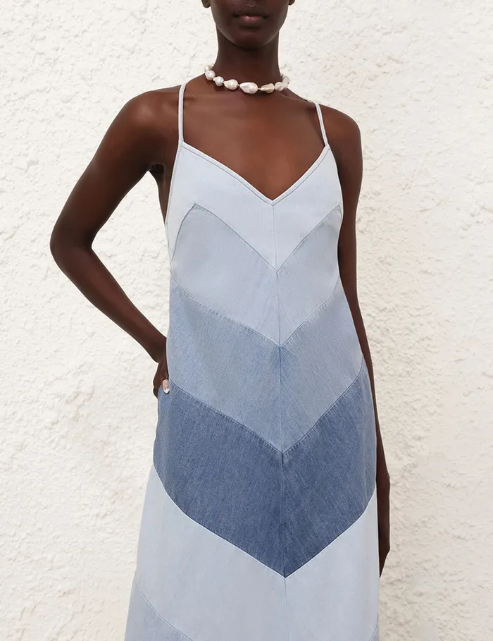 Women Zimmermann Denim Tallow Chevron Maxi Dress Chevron