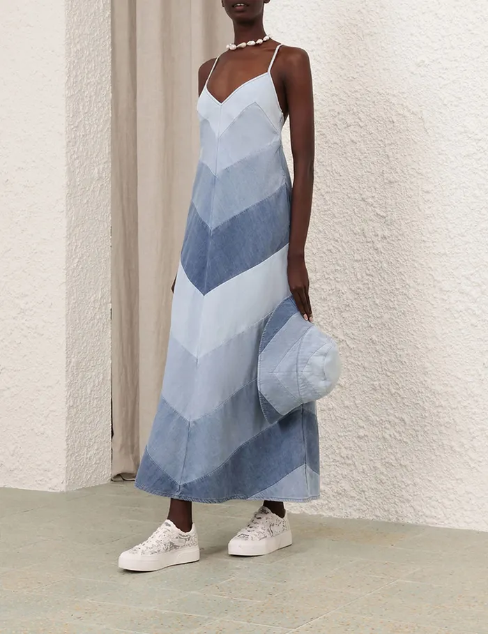 Women Zimmermann Denim Tallow Chevron Maxi Dress Chevron