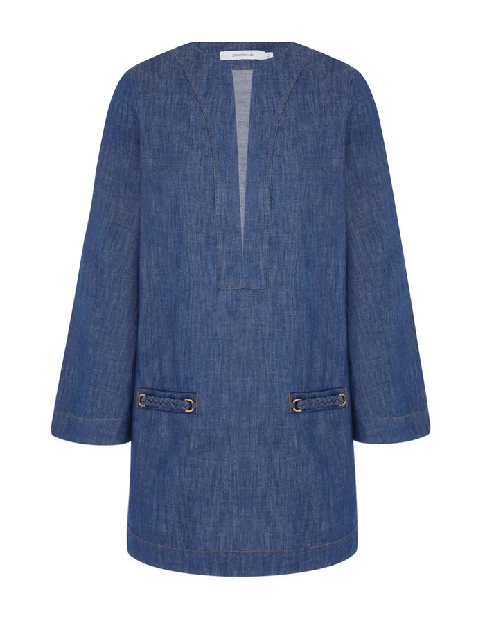 Women Zimmermann Denim Wylie Denim Tunic Dress Railway Blue
