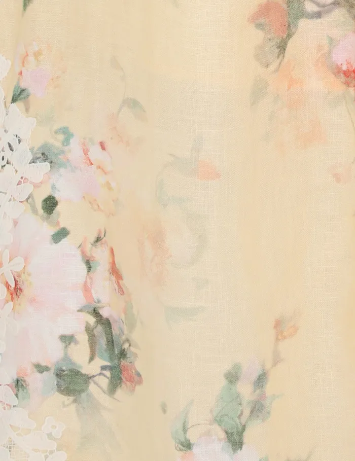 Women Zimmermann Dresses and Coverups Everley Lace Trim Slip Dress Yellow Watercolour Floral