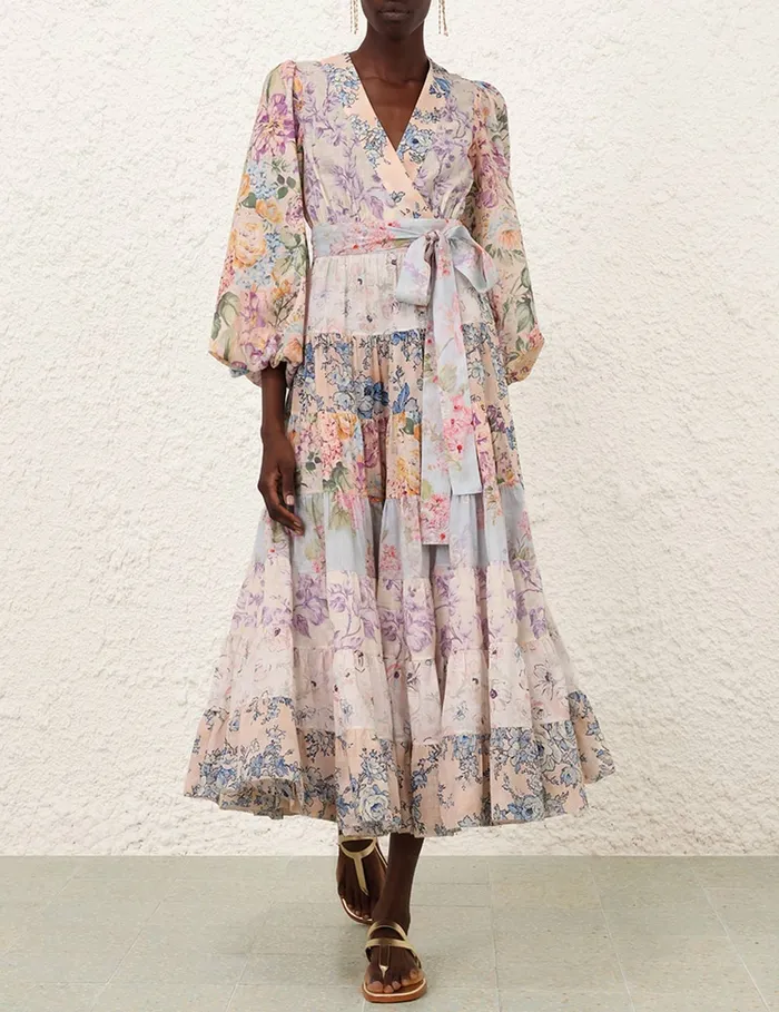 Women Zimmermann Dresses and Coverups Halliday Tiered Midi Dress Spliced