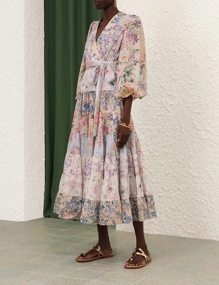 Women Zimmermann Dresses and Coverups Halliday Tiered Midi Dress Spliced