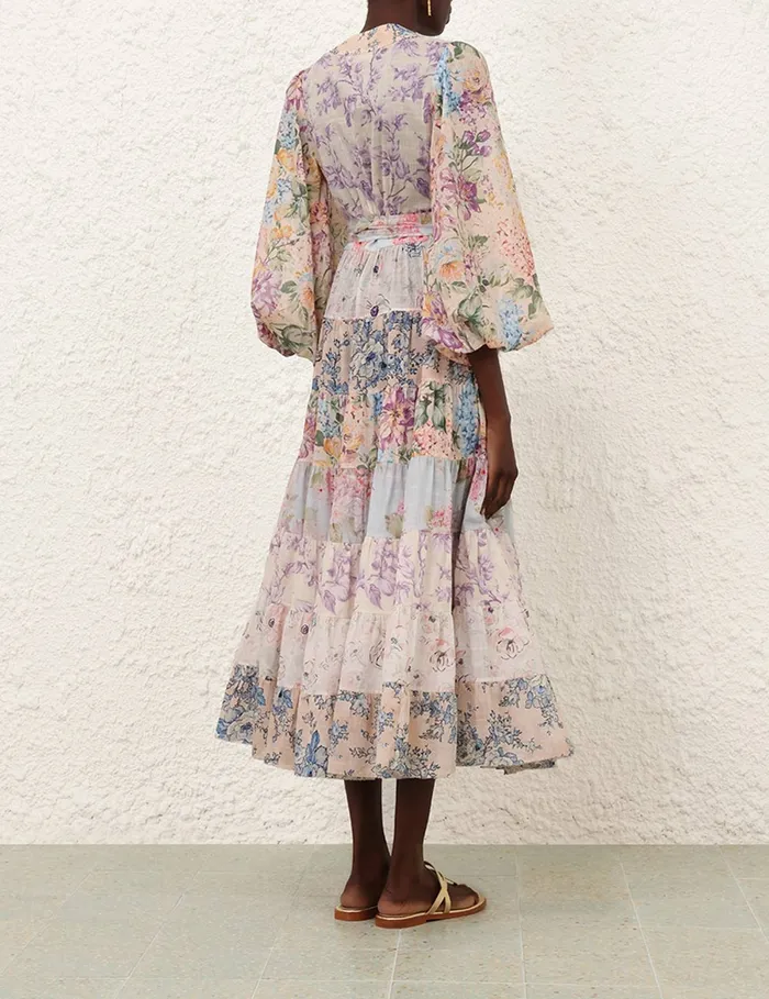 Women Zimmermann Dresses and Coverups Halliday Tiered Midi Dress Spliced