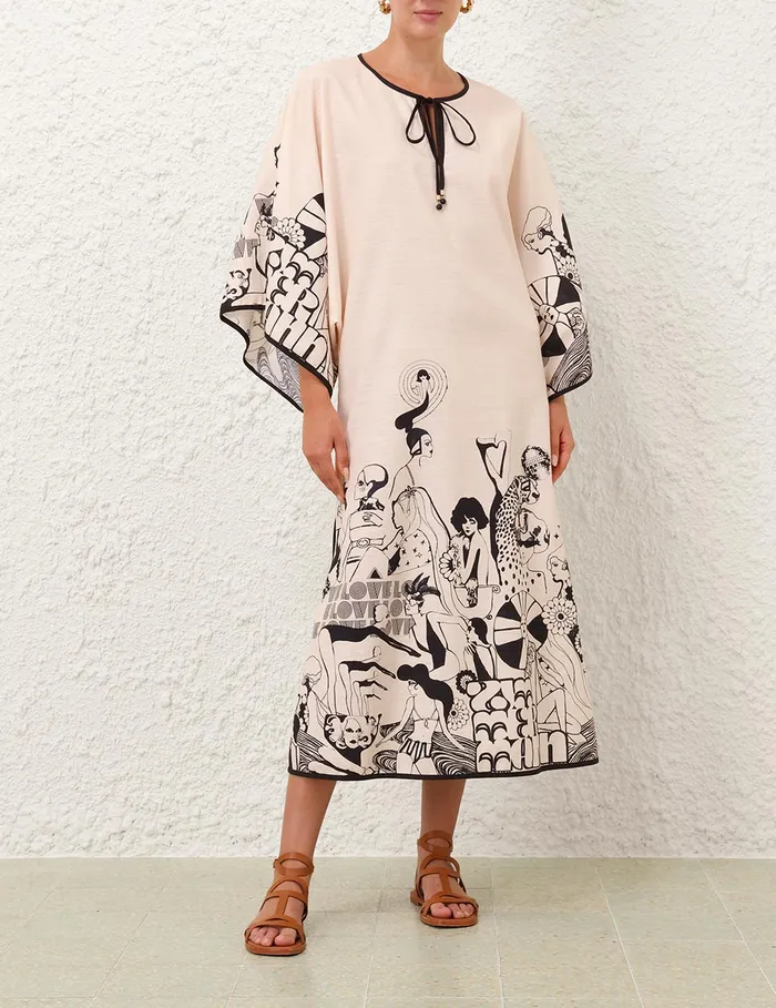 Women Zimmermann Dresses and Coverups Maxine Kaftan Midi Dress Creamblack Poster