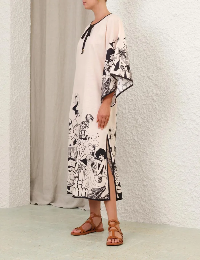 Women Zimmermann Dresses and Coverups Maxine Kaftan Midi Dress Creamblack Poster