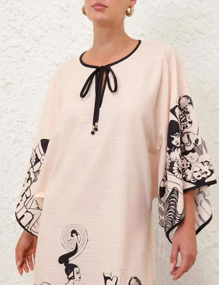 Women Zimmermann Dresses and Coverups Maxine Kaftan Midi Dress Creamblack Poster