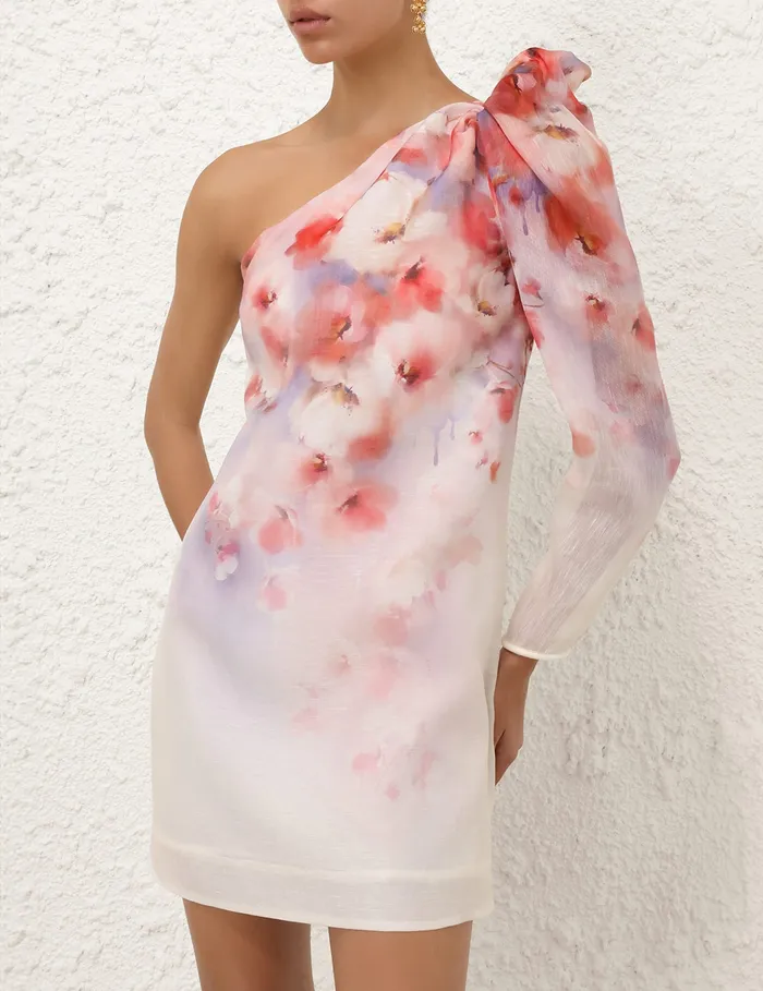 Women Zimmermann Dresses Crush Asymmetrical Mini Dress Scarlet Floral