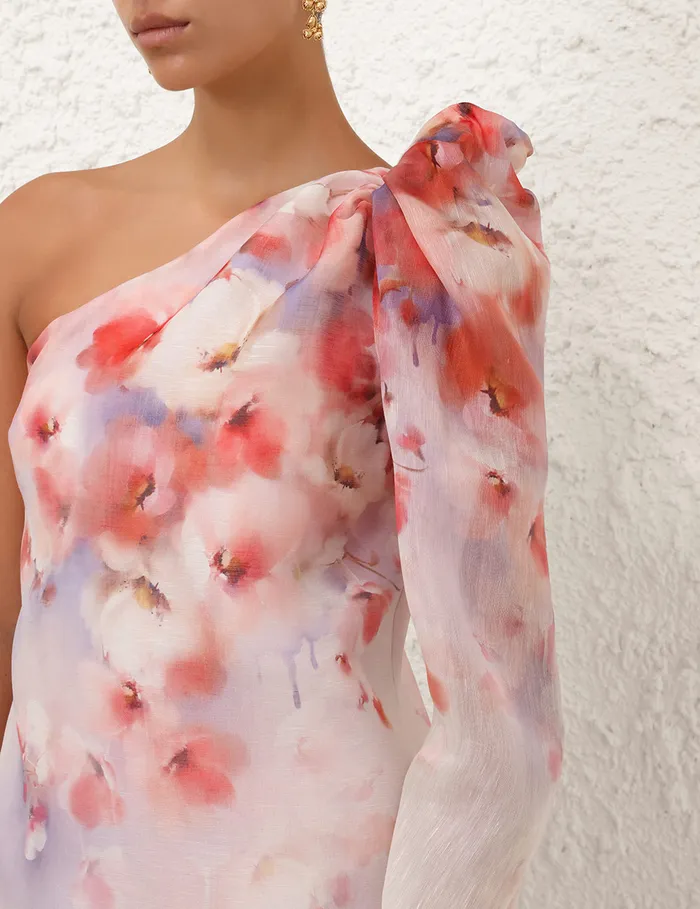 Women Zimmermann Dresses Crush Asymmetrical Mini Dress Scarlet Floral