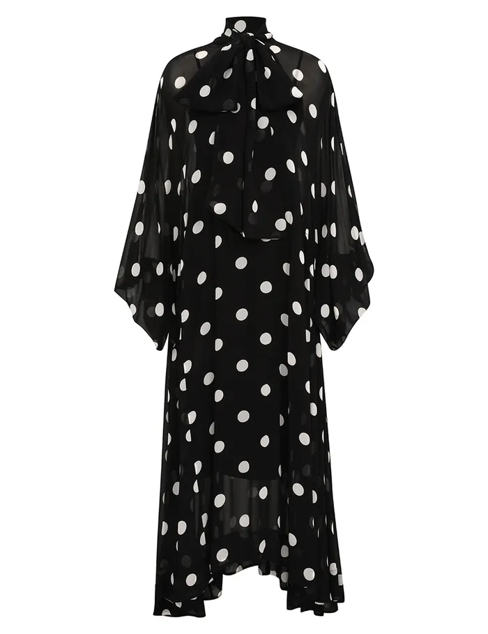 Women Zimmermann Dresses Crush Tie Neck Billow Dress Blackcream Dot