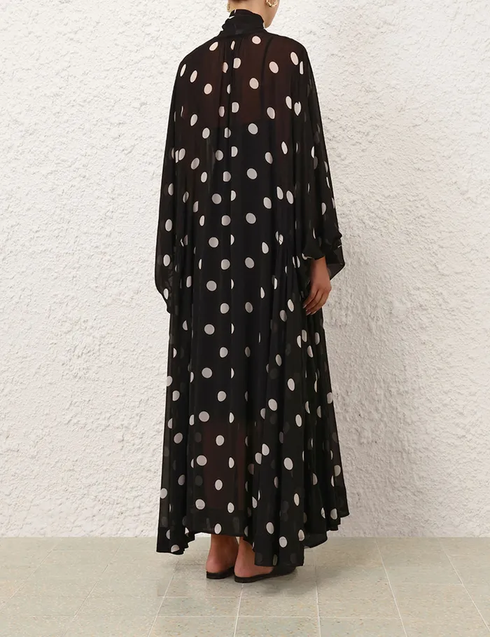Women Zimmermann Dresses Crush Tie Neck Billow Dress Blackcream Dot