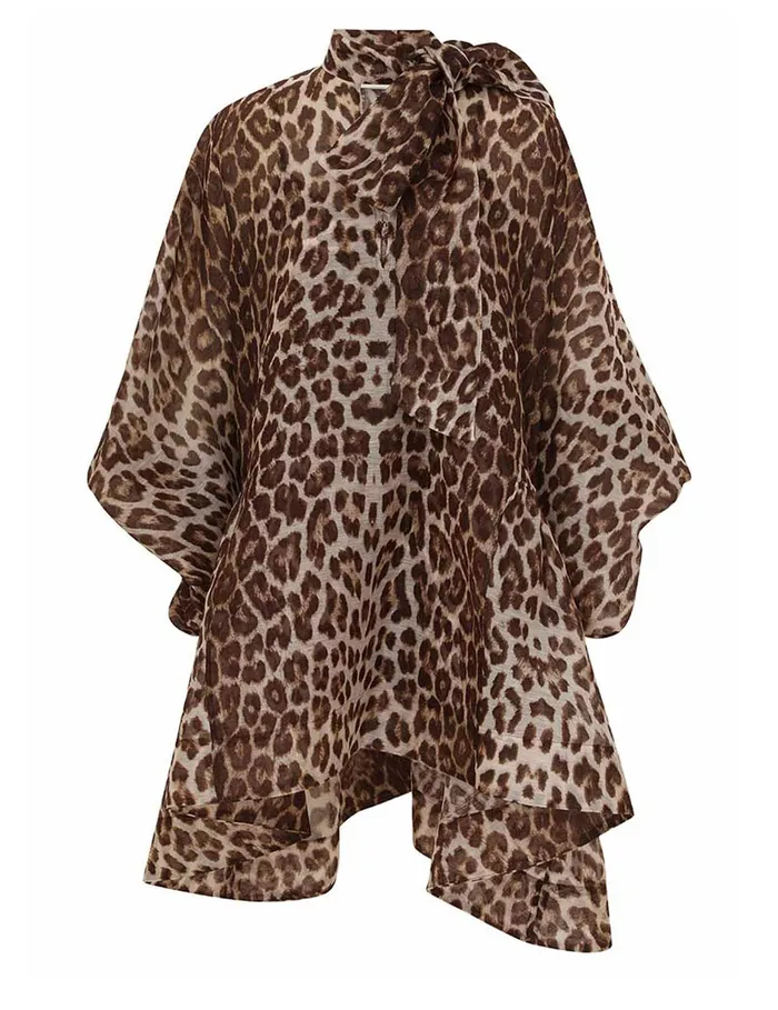 Women Zimmermann Dresses Illustration Billow Mini Dress Chocolate Leopard