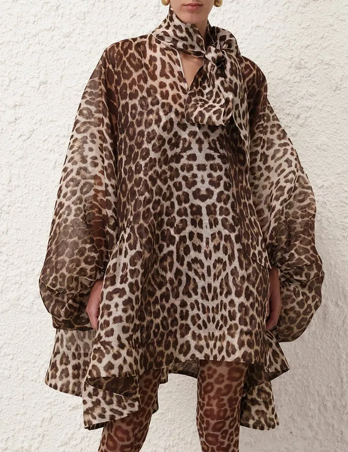 Women Zimmermann Dresses Illustration Billow Mini Dress Chocolate Leopard
