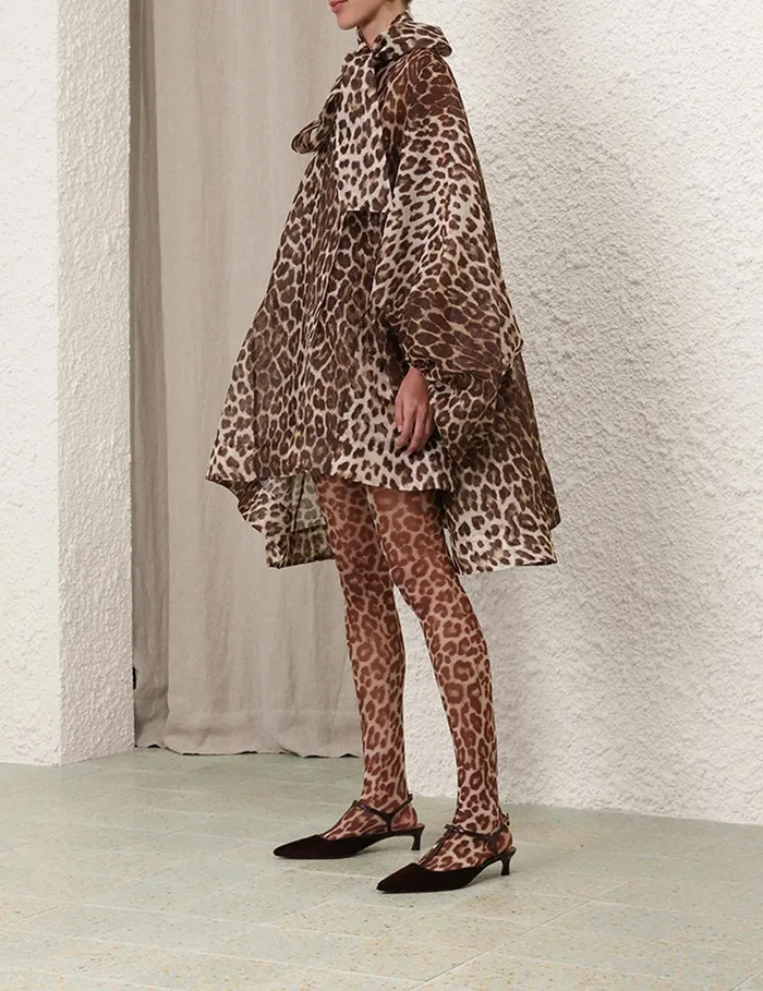 Women Zimmermann Dresses Illustration Billow Mini Dress Chocolate Leopard