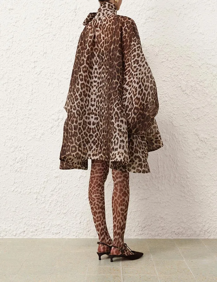 Women Zimmermann Dresses Illustration Billow Mini Dress Chocolate Leopard