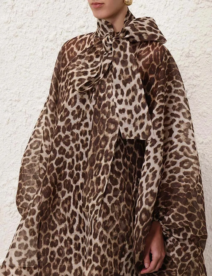 Women Zimmermann Dresses Illustration Billow Mini Dress Chocolate Leopard