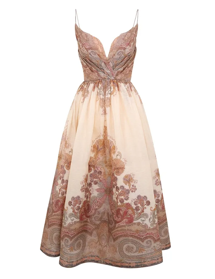 Women Zimmermann Dresses Illustration Draped Midi Dress Cream Paisley