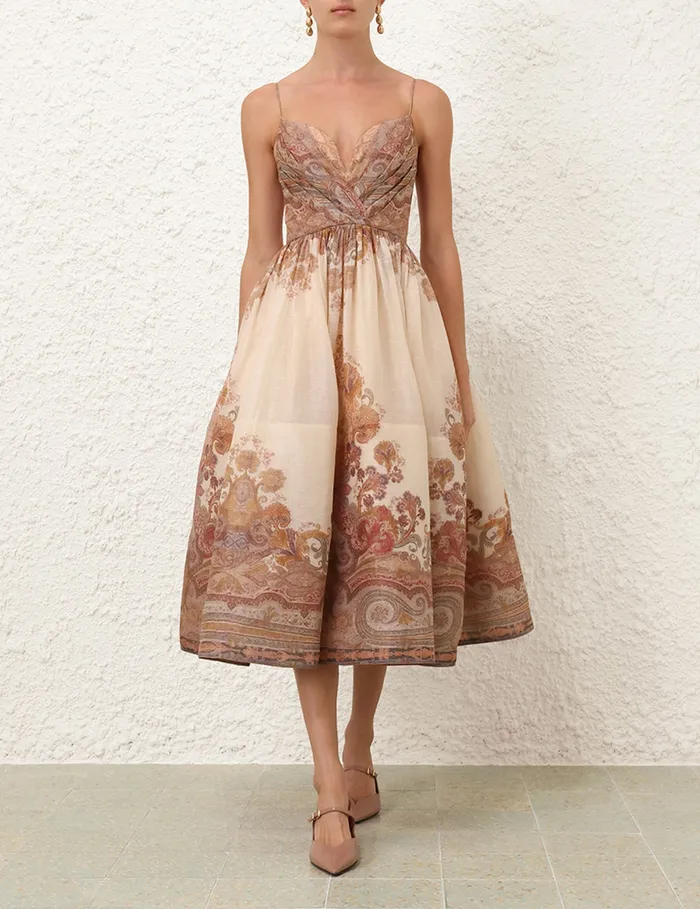 Women Zimmermann Dresses Illustration Draped Midi Dress Cream Paisley